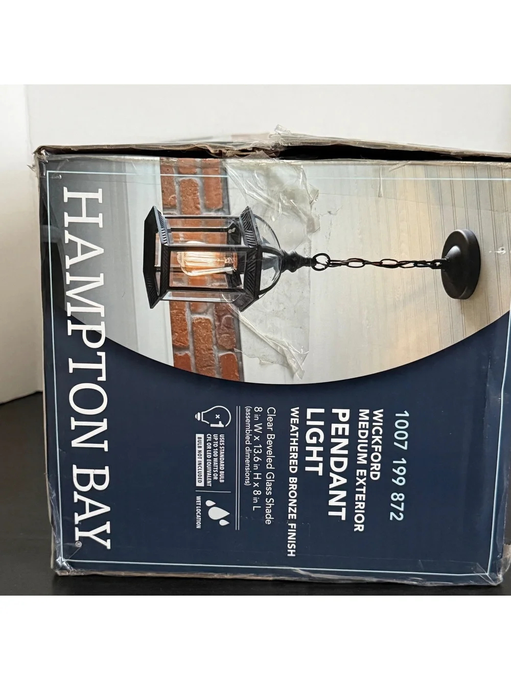 Hampton Bay Wickford Medium Exterior Pendant Light with Weathered Bronze Finish